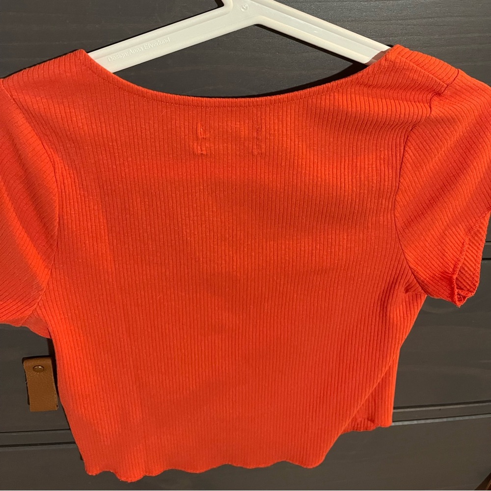 Orange Ribbed Square Neck Top - Picture 2 of 2